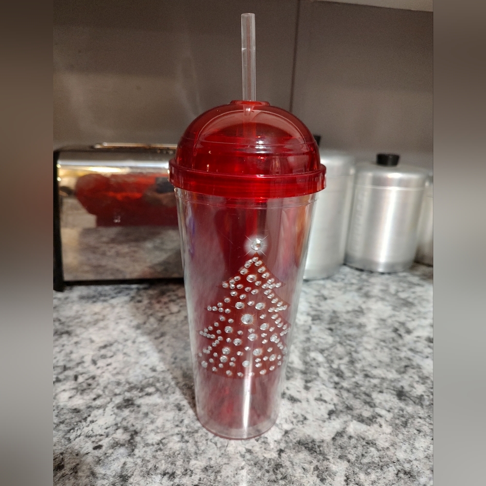 festive 20oz Clear Studded Christmas Tree Insulated Cup